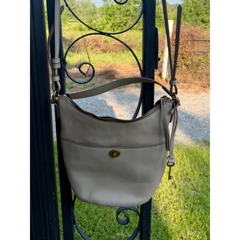 Fossil‎ Maya Small Hobo Bag Taupe Pebbled Leather Crossbody ZB7285 Grey